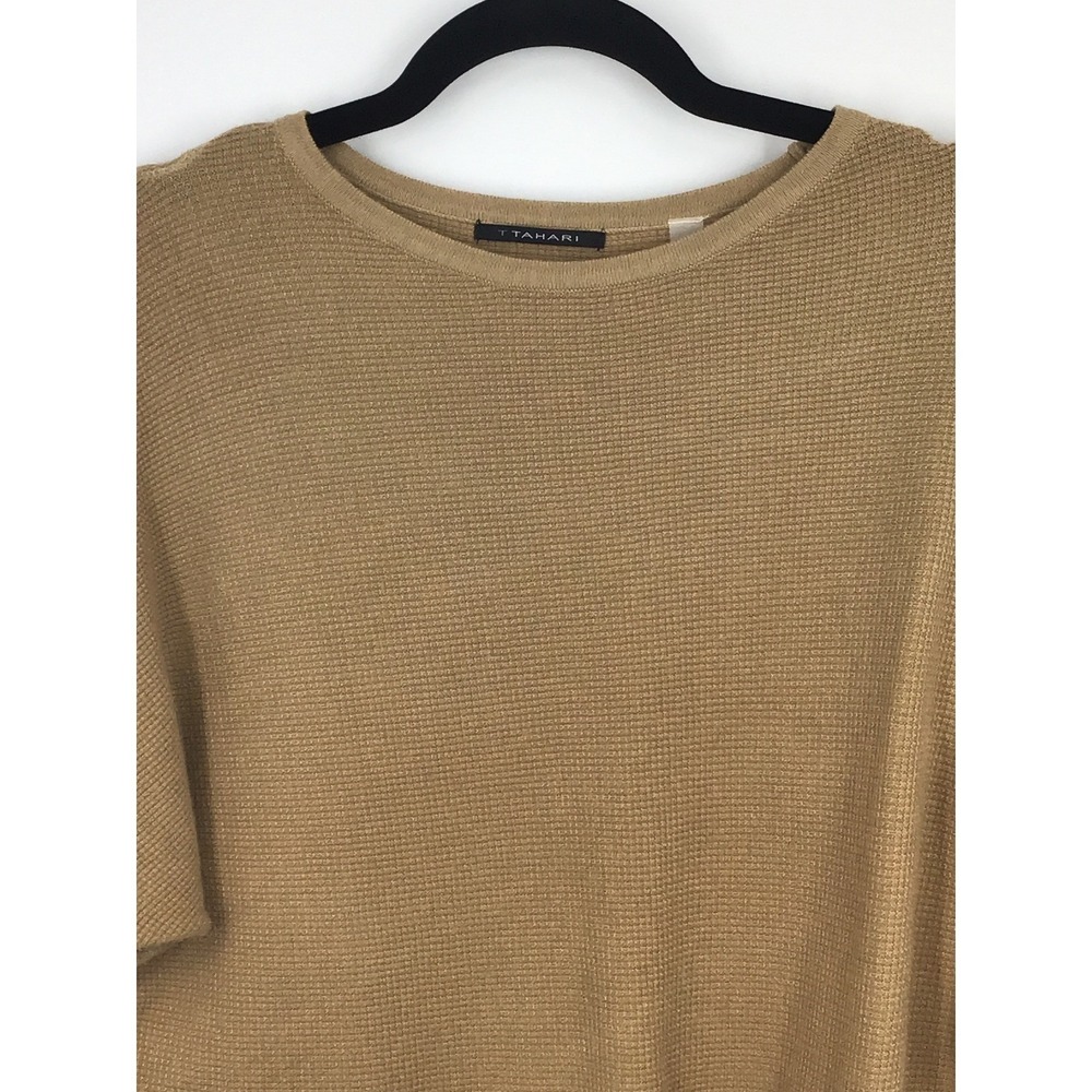 T Tahari Camel Minimalist Quiet Luxury Waffle Knit‎ Dolman Sleeve Sweater XS - Picture 3 of 8